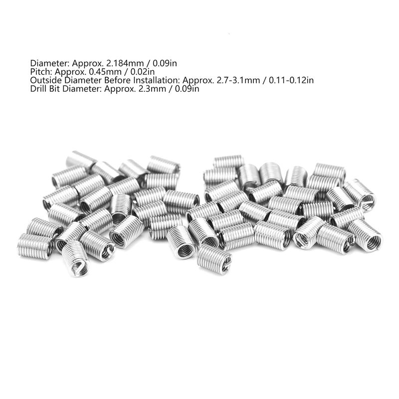 BORDSTRACT طقم إدخال خيوط سلكية 50 قطعة، 304 فولاذ مقاوم للصدأ NPT UNC 2-56 x 1-3D 0.435P مجموعة أكمام نوع حلزوني للإصلاحات السيارات (3D) - Image 3
